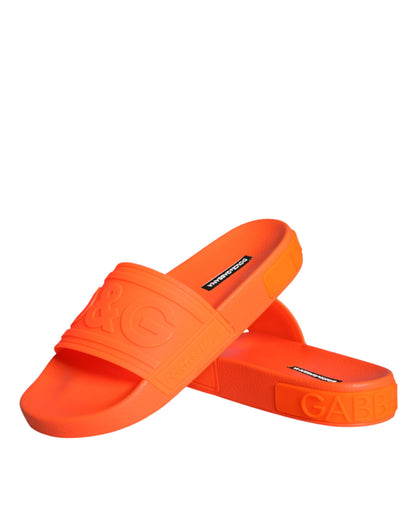 Dolce &amp; Gabbana Orange Gummi Slides Sandalen Beachwear Schuhe