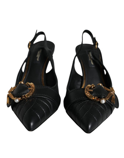 Dolce &amp; Gabbana – Schwarze Devotion-Slingback-Schuhe aus Leder