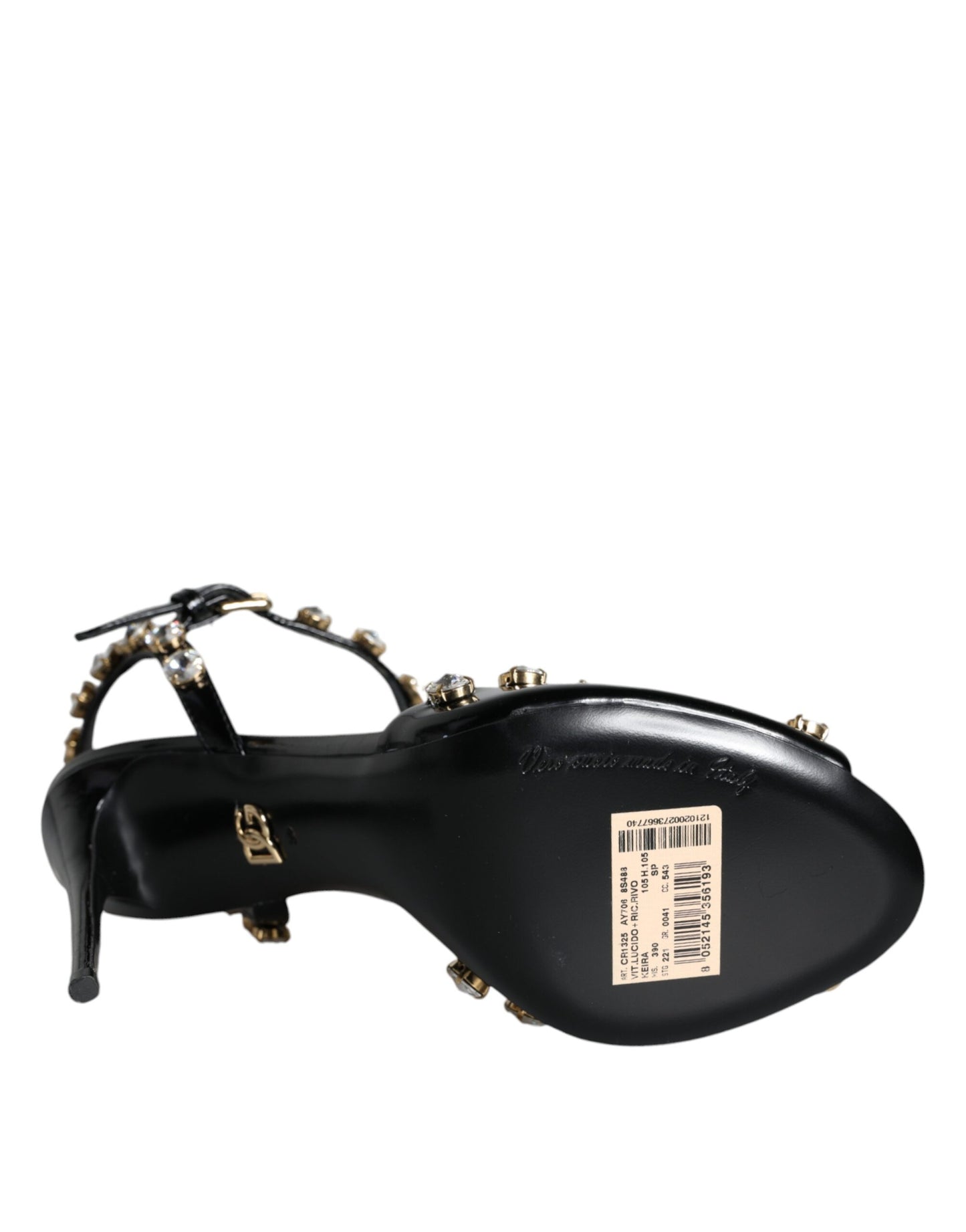 Dolce &amp; Gabbana Schwarze Ledersandalen mit Knöchelriemen und Kristallen