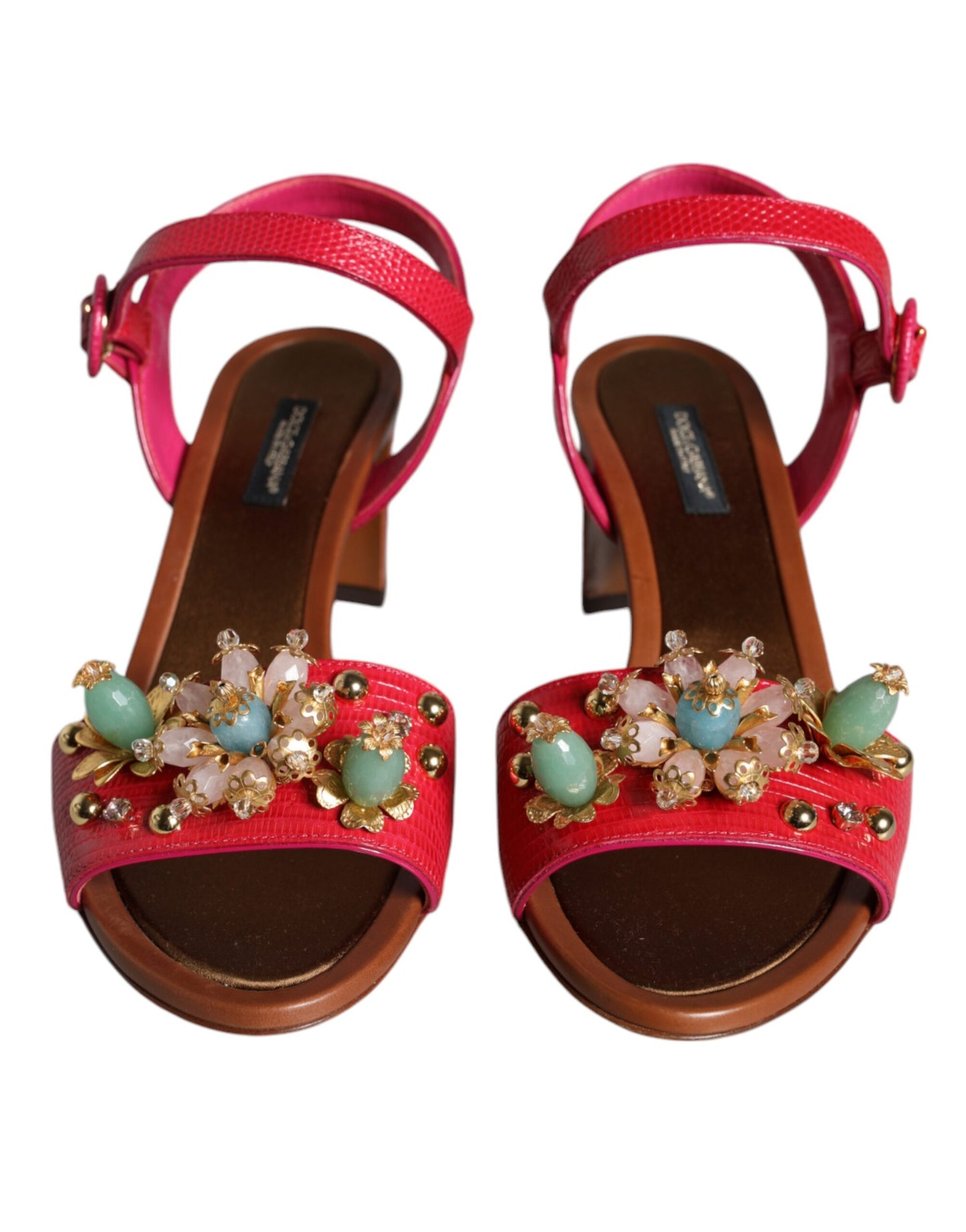 Dolce &amp; Gabbana – Keira – Sandalen aus Fuchsia-Leder mit Verzierung