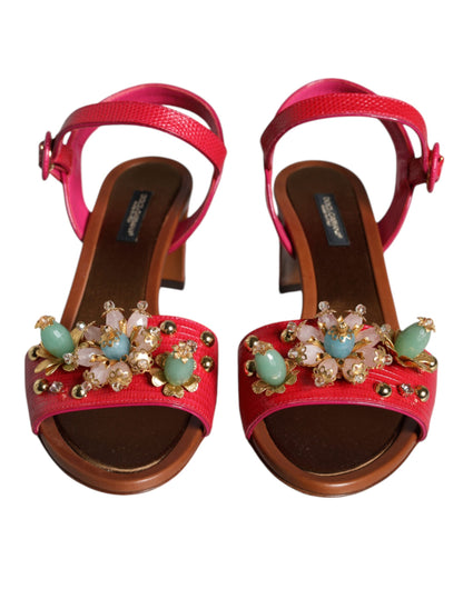Dolce &amp; Gabbana – Keira – Sandalen aus Fuchsia-Leder mit Verzierung