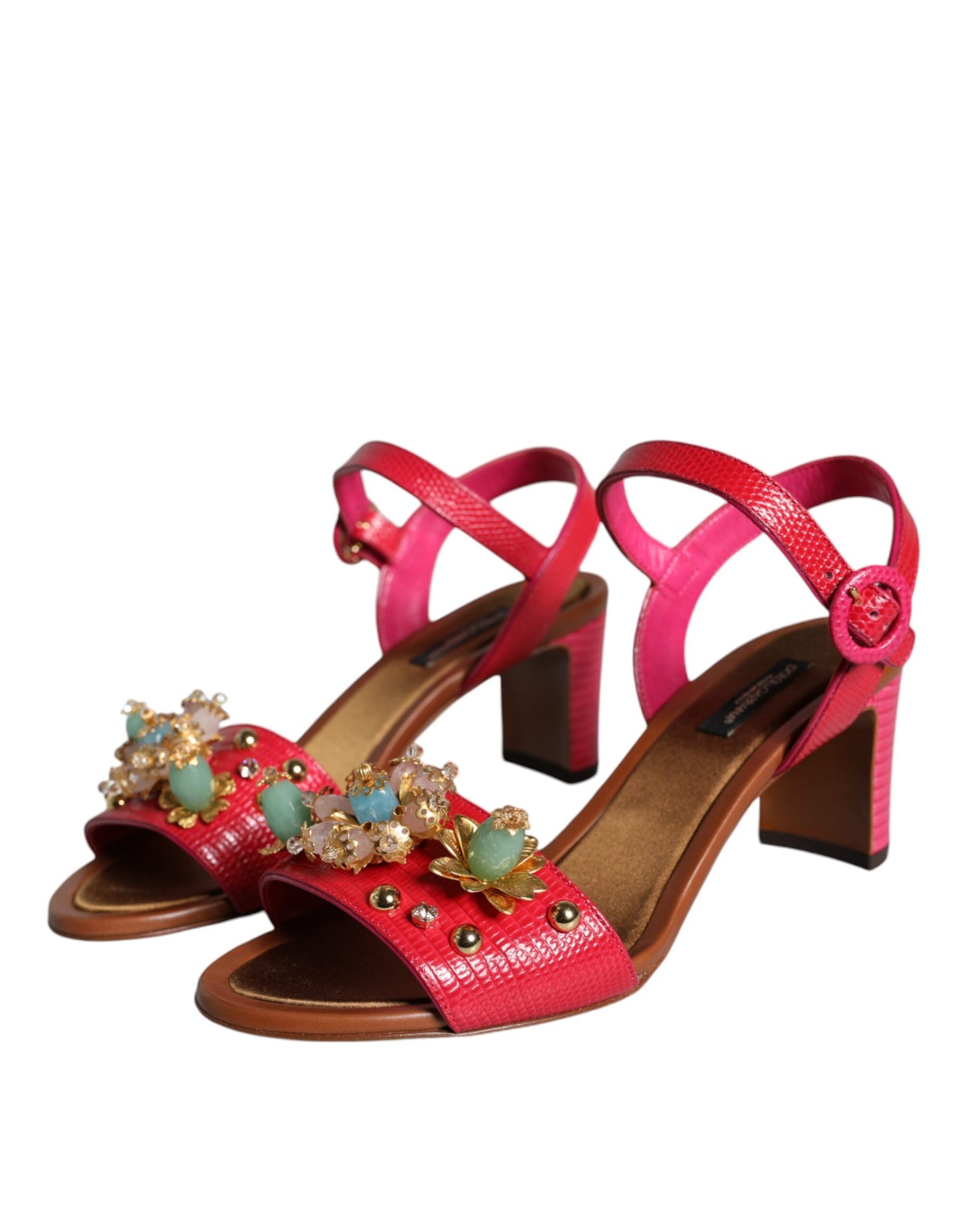 Dolce &amp; Gabbana – Keira – Sandalen aus Fuchsia-Leder mit Verzierung