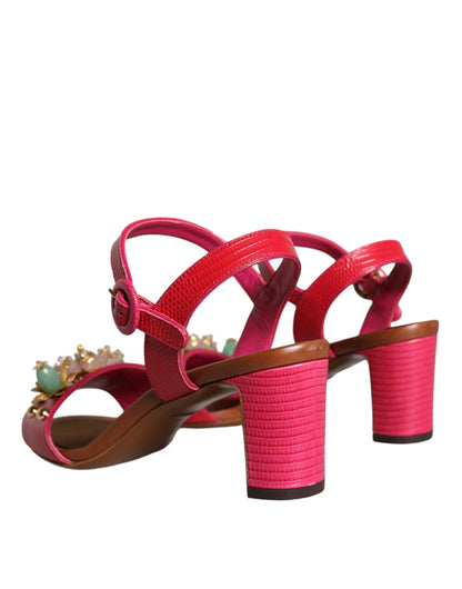 Dolce &amp; Gabbana – Keira – Sandalen aus Fuchsia-Leder mit Verzierung