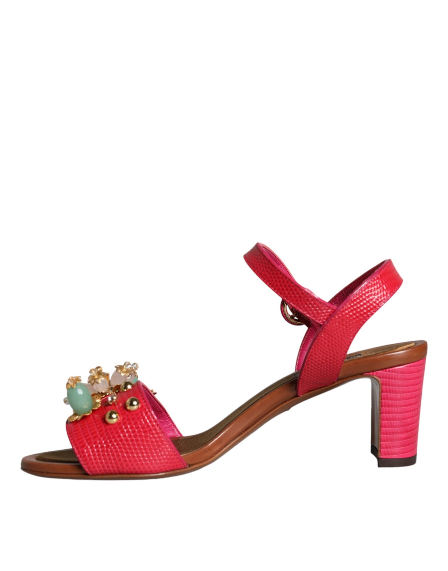 Dolce &amp; Gabbana – Keira – Sandalen aus Fuchsia-Leder mit Verzierung