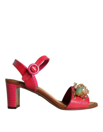 Dolce &amp; Gabbana – Keira – Sandalen aus Fuchsia-Leder mit Verzierung