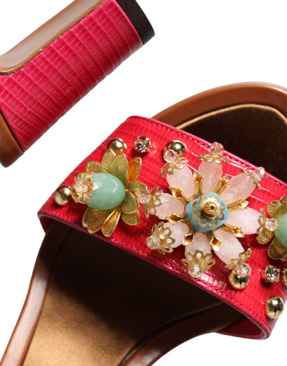 Dolce &amp; Gabbana – Keira – Sandalen aus Fuchsia-Leder mit Verzierung