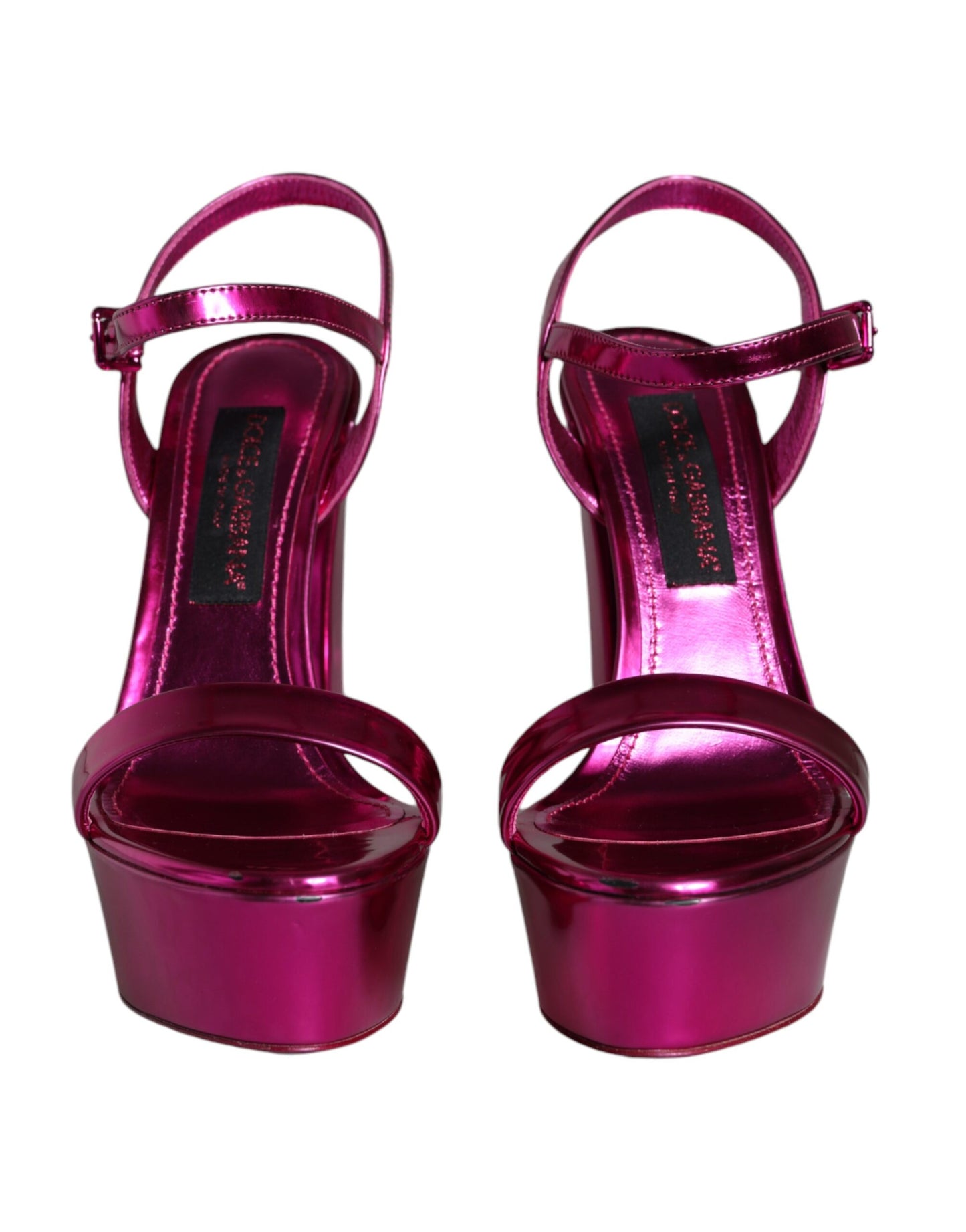 Dolce & Gabbana Fuchsia Leather Platform Logo Keira Sandals Shoes