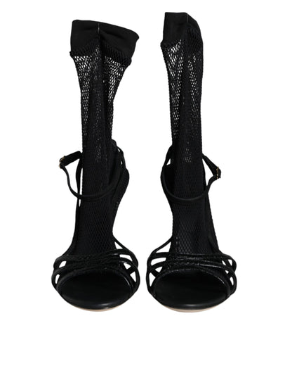 Dolce &amp; Gabbana Schwarze Mesh-Stiletto-Sandalen