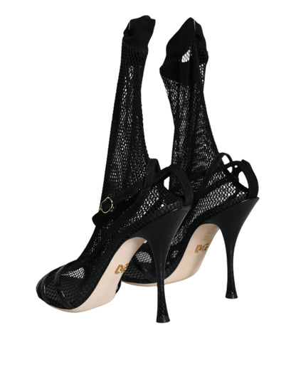 Dolce &amp; Gabbana Schwarze Mesh-Stiletto-Sandalen