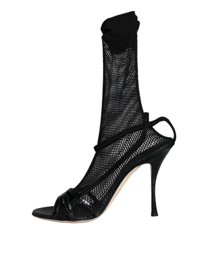 Dolce &amp; Gabbana Schwarze Mesh-Stiletto-Sandalen