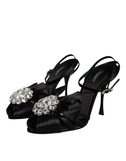 Dolce &amp; Gabbana Schwarze Sandalen mit Knöchelriemen und Kristallen