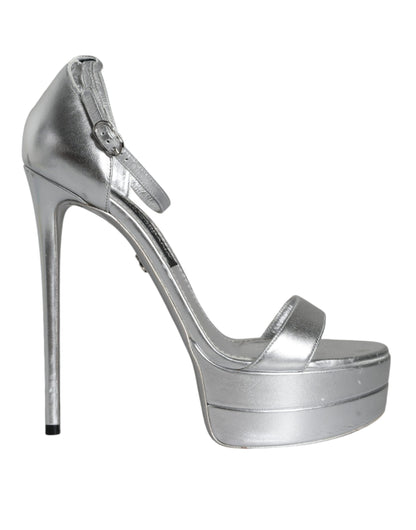 Dolce &amp; Gabbana Silber KEIRA Heels Knöchelriemen Sandalen Schuhe