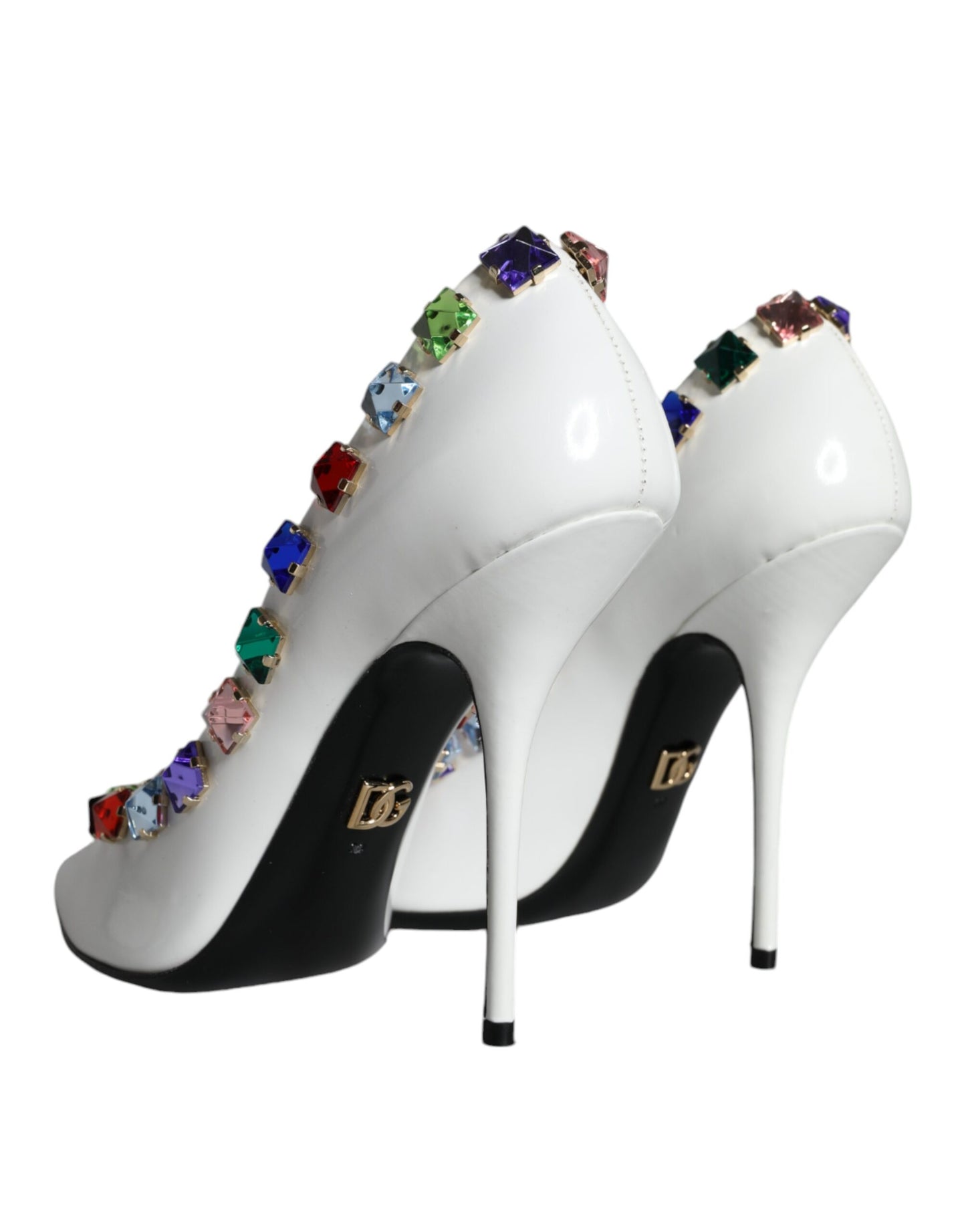 Dolce &amp; Gabbana Weiße Kristalle Leder High Heels Pumps Schuhe