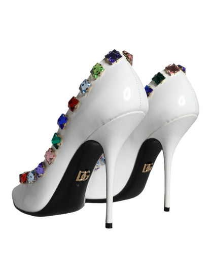 Dolce &amp; Gabbana Weiße Kristalle Leder High Heels Pumps Schuhe