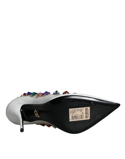 Dolce &amp; Gabbana Weiße Kristalle Leder High Heels Pumps Schuhe