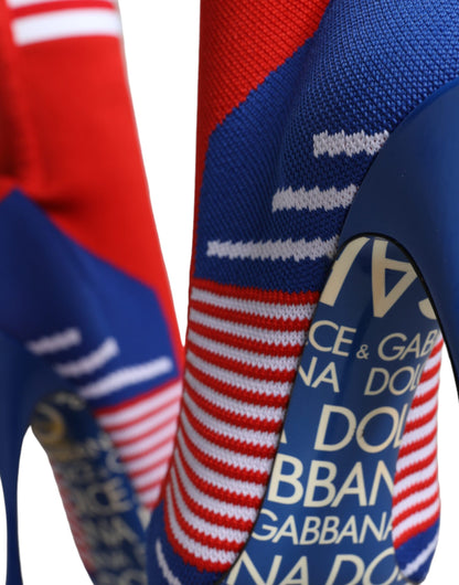 Dolce &amp; Gabbana – Rot-blaue Stretch-Stiefeletten im Sockenstil mit Logo