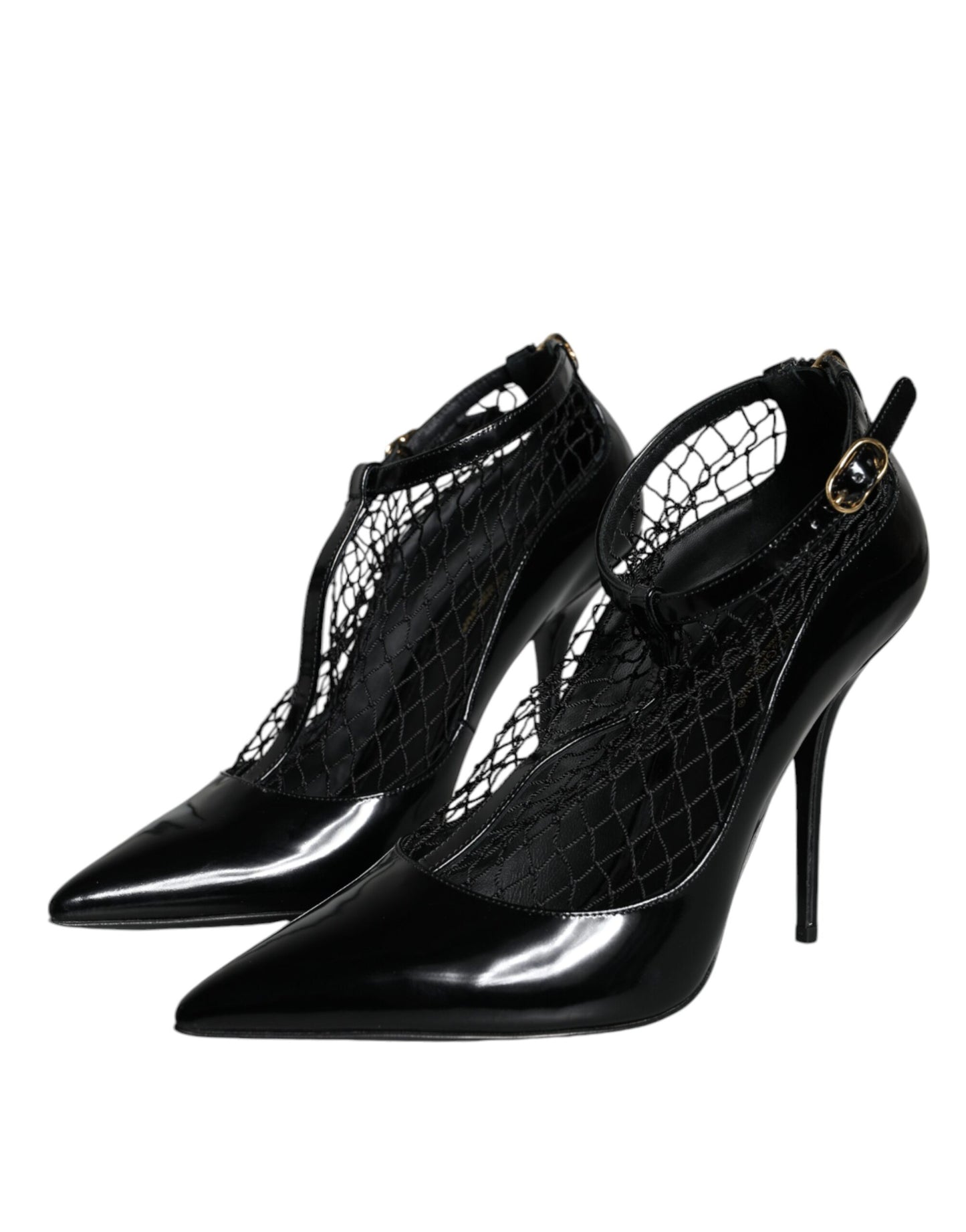 Dolce &amp; Gabbana Schwarze Mesh-Lackleder-Absatz-Pumps-Schuhe