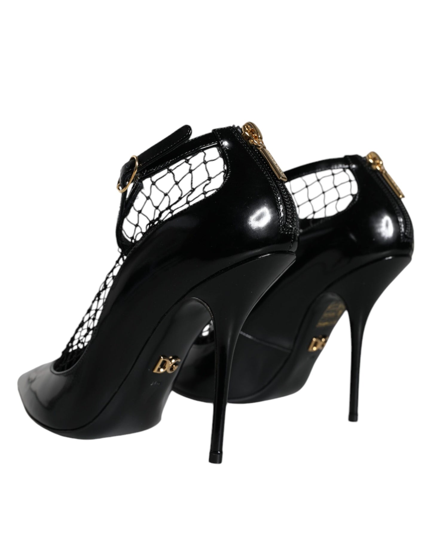 Dolce &amp; Gabbana Schwarze Mesh-Lackleder-Absatz-Pumps-Schuhe