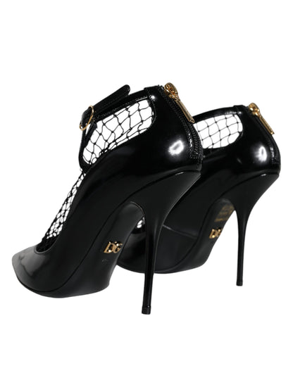 Dolce &amp; Gabbana Schwarze Mesh-Lackleder-Absatz-Pumps-Schuhe