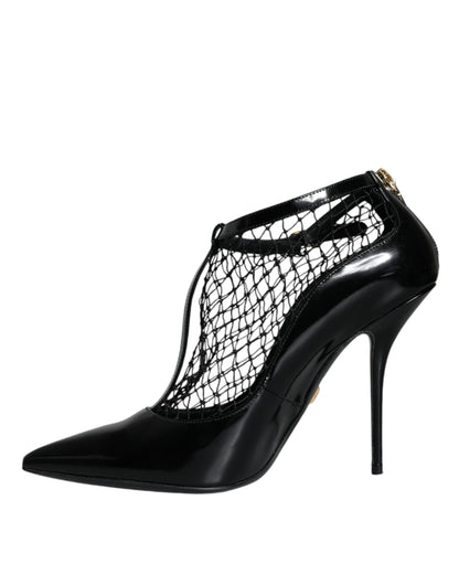 Dolce &amp; Gabbana Schwarze Mesh-Lackleder-Absatz-Pumps-Schuhe