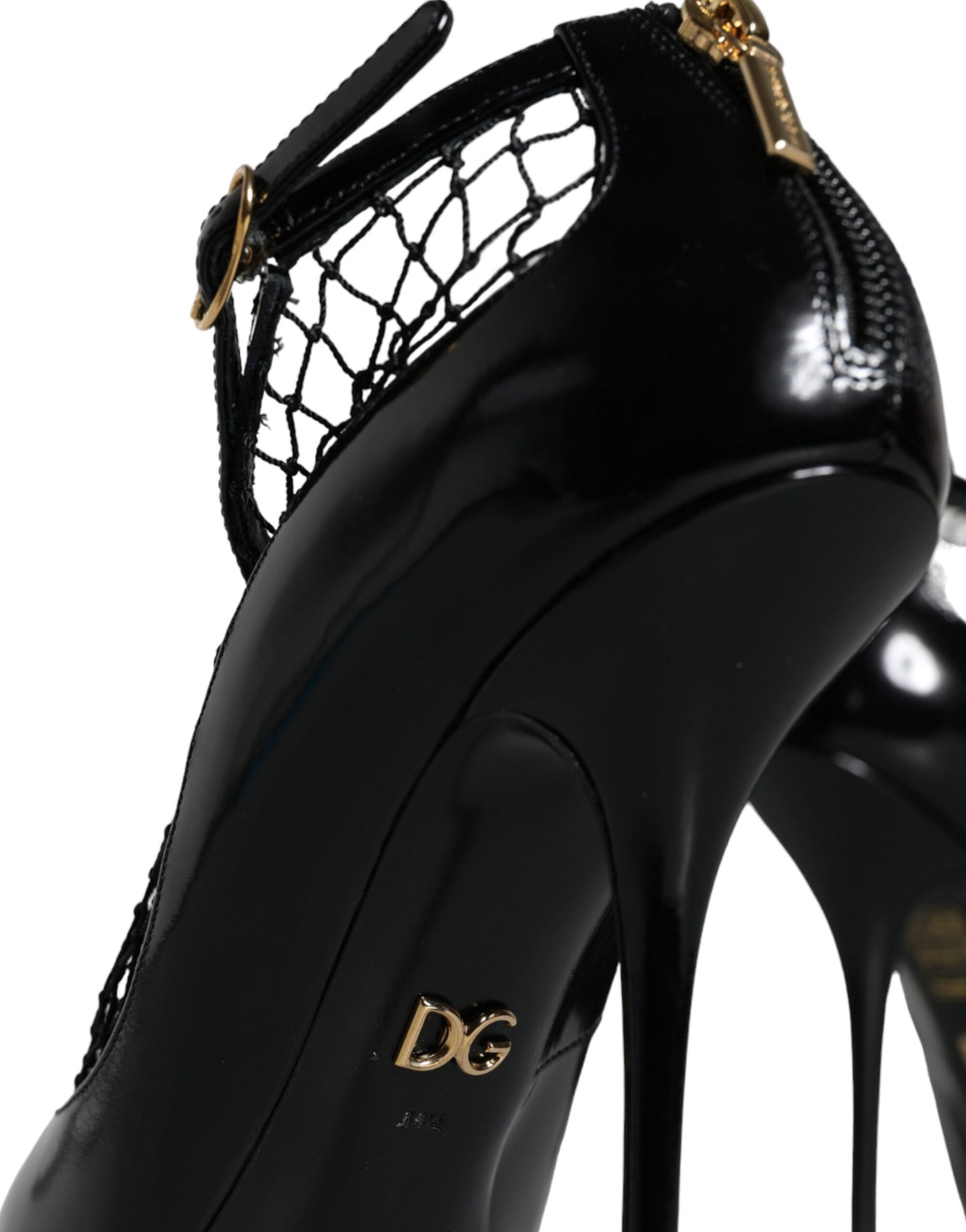 Dolce &amp; Gabbana Schwarze Mesh-Lackleder-Absatz-Pumps-Schuhe