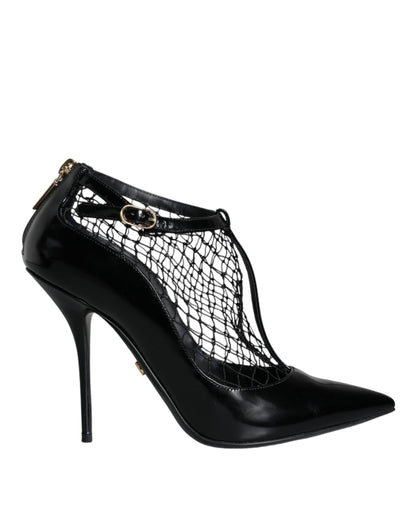 Dolce &amp; Gabbana Schwarze Mesh-Lackleder-Absatz-Pumps-Schuhe