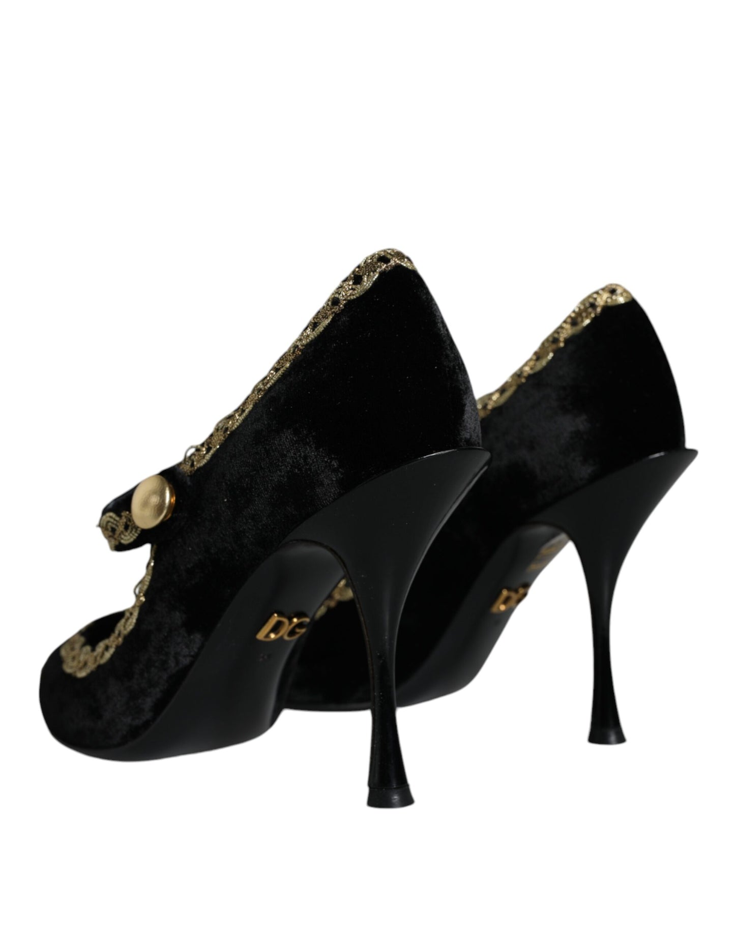 Dolce &amp; Gabbana Schwarze Mary Janes Samt Gold Pumps Schuhe