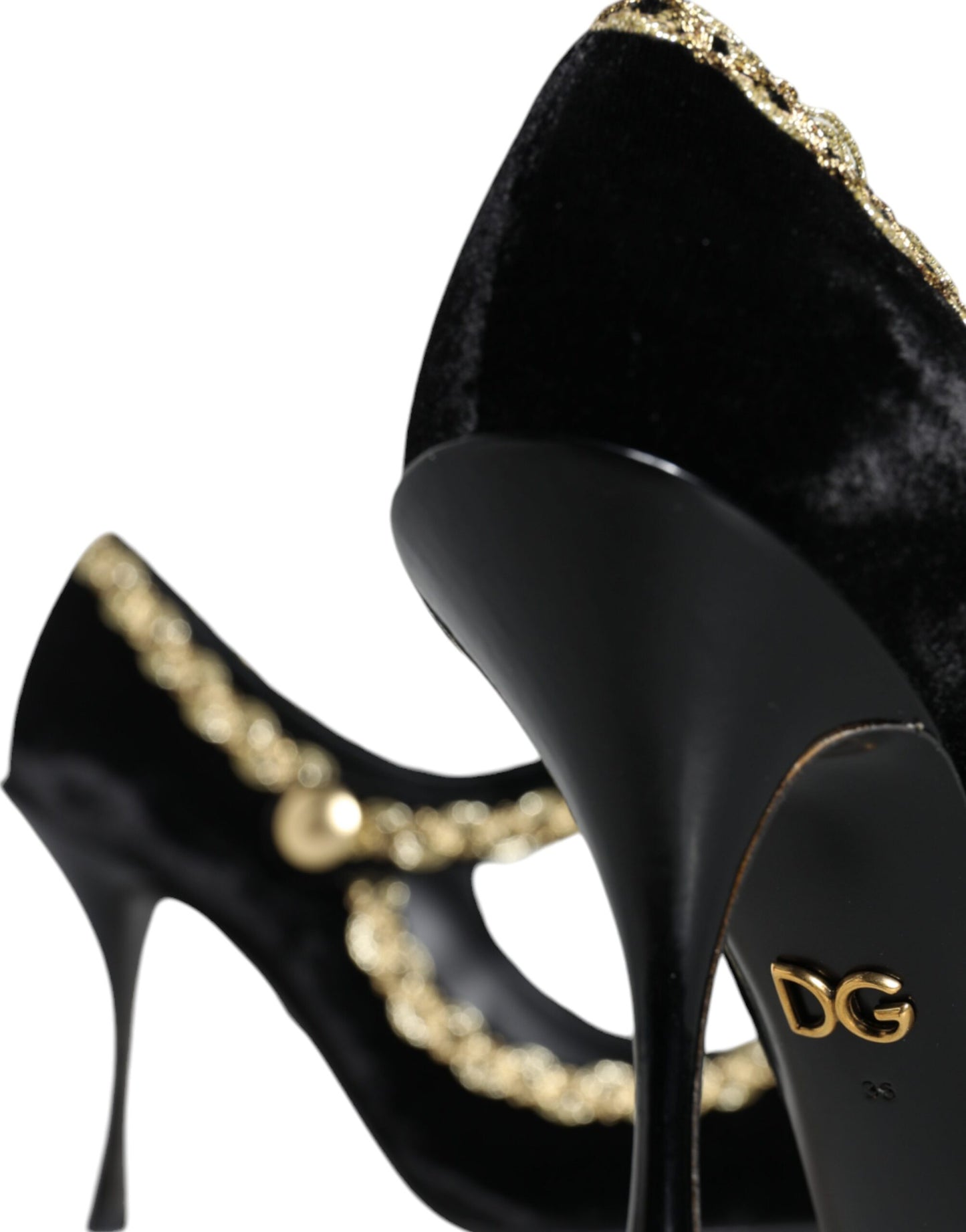 Dolce &amp; Gabbana Schwarze Mary Janes Samt Gold Pumps Schuhe