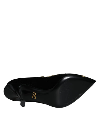 Dolce &amp; Gabbana Schwarze Mary Janes Samt Gold Pumps Schuhe