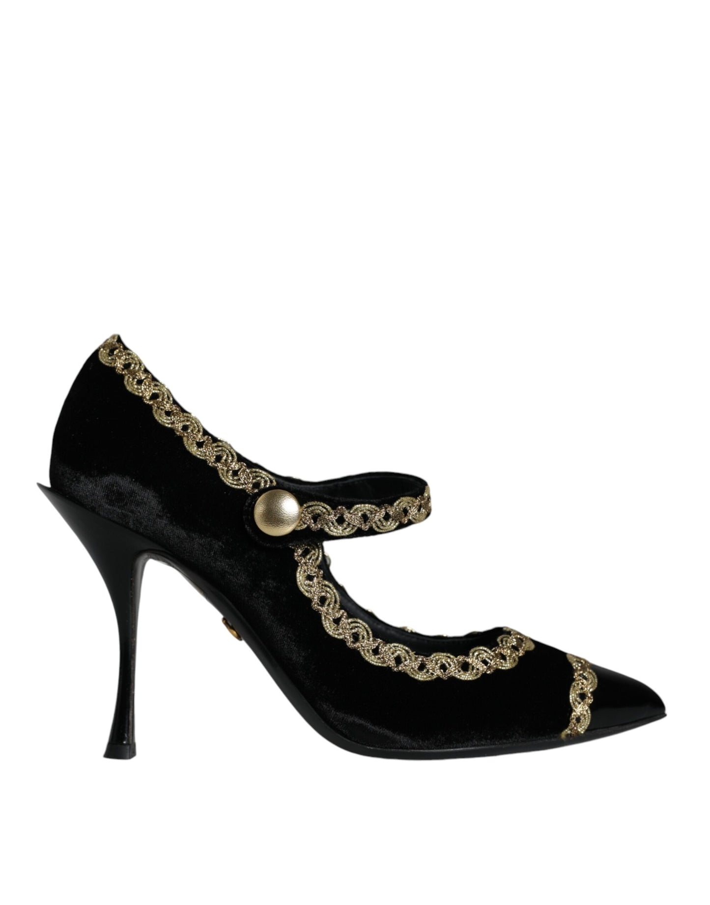 Dolce &amp; Gabbana Schwarze Mary Janes Samt Gold Pumps Schuhe