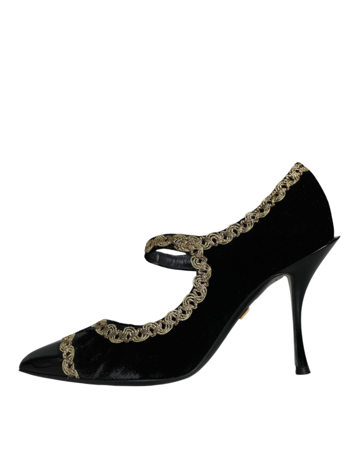 Dolce &amp; Gabbana Schwarze Mary Janes Samt Gold Pumps Schuhe