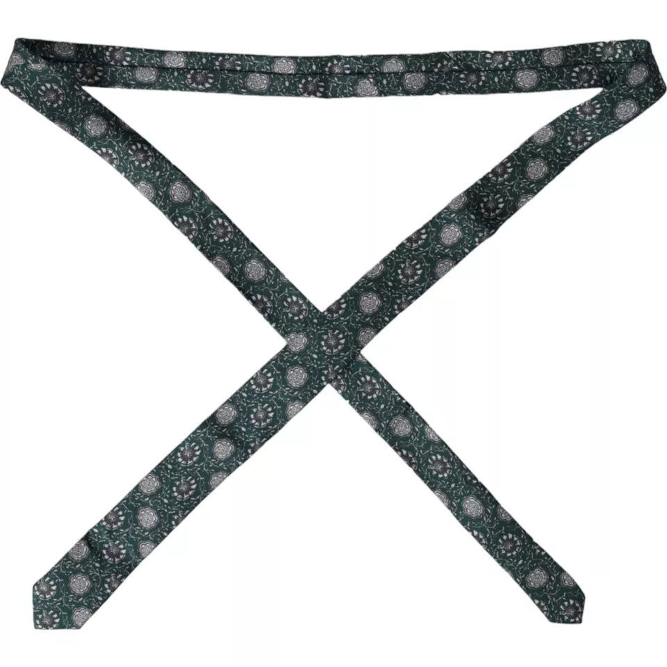Dolce &amp; Gabbana Grüne, verstellbare Seidenkrawatte mit Blumendruck für Herren