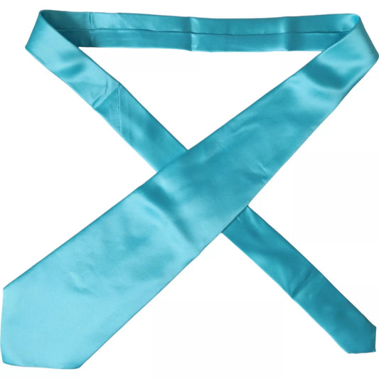 Dolce &amp; Gabbana Hellblaue Satin-Seidenkrawatte, breit, verstellbar