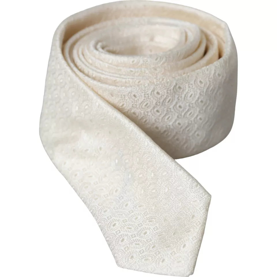 Dolce &amp; Gabbana – Gemusterte, verstellbare Seidenkrawatte für Herren in Off-White