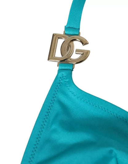 Dolce &amp; Gabbana Blau Grün Neckholder DG Logo Bademode Beachwear Bikini Top