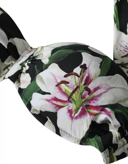 Dolce &amp; Gabbana Black Lily Neckholder-Bademode, Strandmode, Bikinioberteil