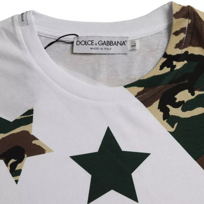 Dolce &amp; Gabbana – Weißes T-Shirt mit Rundhalsausschnitt und Camouflage-Sternen