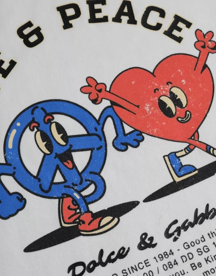 Dolce &amp; Gabbana Weißes T-Shirt aus Baumwolle mit Rundhalsausschnitt „Love &amp; Peace“