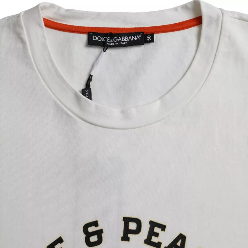 Dolce &amp; Gabbana Weißes T-Shirt aus Baumwolle mit Rundhalsausschnitt „Love &amp; Peace“