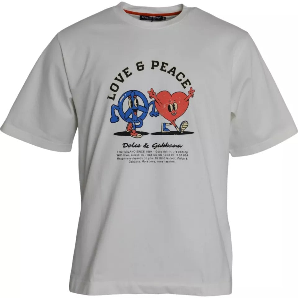 Dolce &amp; Gabbana Weißes T-Shirt aus Baumwolle mit Rundhalsausschnitt „Love &amp; Peace“