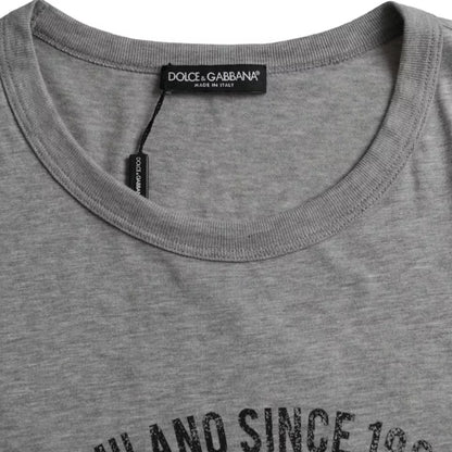 Dolce &amp; Gabbana Graues T-Shirt aus Baumwolle mit Rundhalsausschnitt und grafischem Druck
