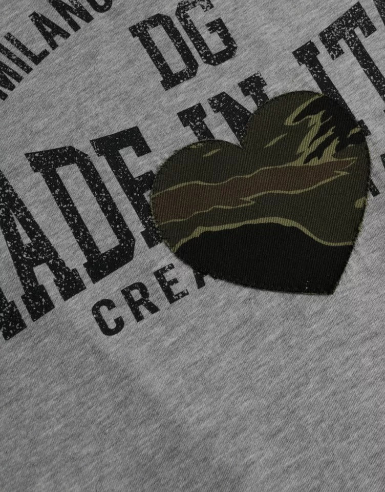 Dolce &amp; Gabbana Graues T-Shirt aus Baumwolle mit Rundhalsausschnitt und grafischem Druck