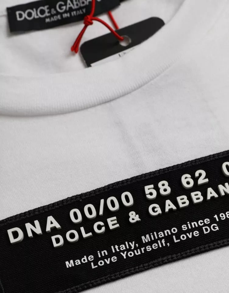 Dolce &amp; Gabbana Weißes Baumwoll-DG-Applikation-T-Shirt für Herren