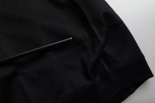 Dolce &amp; Gabbana – Schwarzes, kurzärmliges T-Shirt aus Seide mit Rundhalsausschnitt