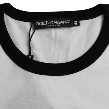Dolce &amp; Gabbana – Kurzärmliges Baumwoll-T-Shirt mit Jazz-Print in Schwarz und Weiß