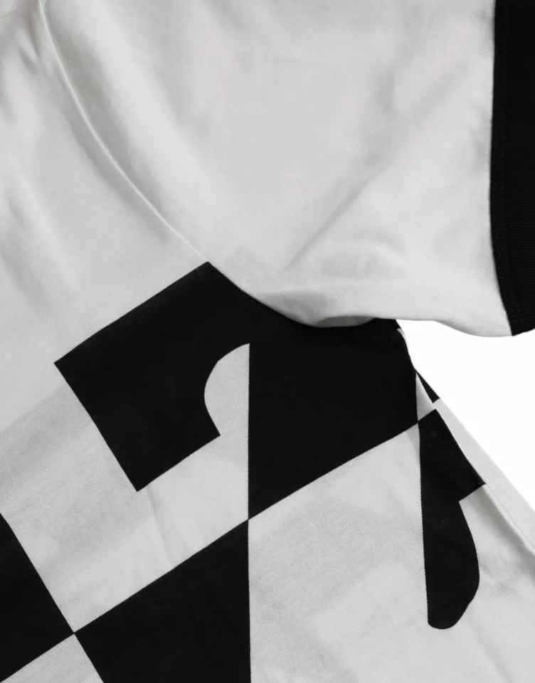 Dolce &amp; Gabbana – Kurzärmliges Baumwoll-T-Shirt mit Jazz-Print in Schwarz und Weiß