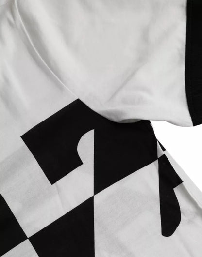 Dolce &amp; Gabbana – Kurzärmliges Baumwoll-T-Shirt mit Jazz-Print in Schwarz und Weiß