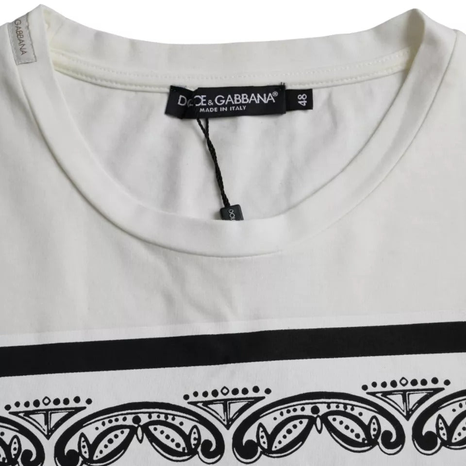 Dolce &amp; Gabbana – Weißes T-Shirt aus Baumwolle mit Bandana-Print und kurzen Ärmeln für Herren