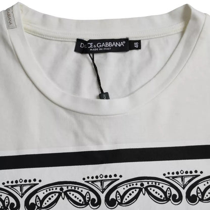 Dolce &amp; Gabbana – Weißes T-Shirt aus Baumwolle mit Bandana-Print und kurzen Ärmeln für Herren