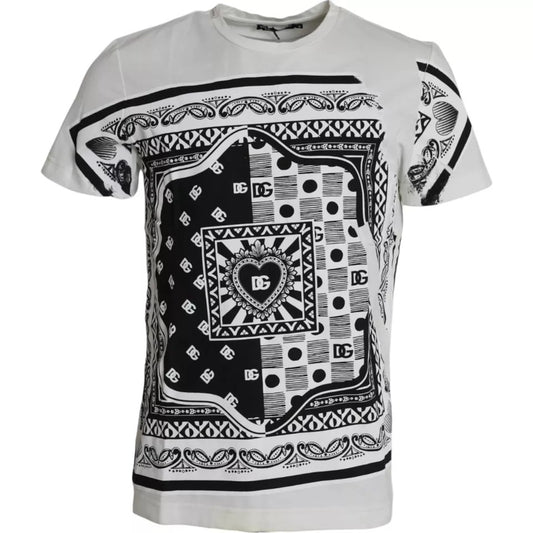 Dolce &amp; Gabbana – Weißes T-Shirt aus Baumwolle mit Bandana-Print und kurzen Ärmeln für Herren